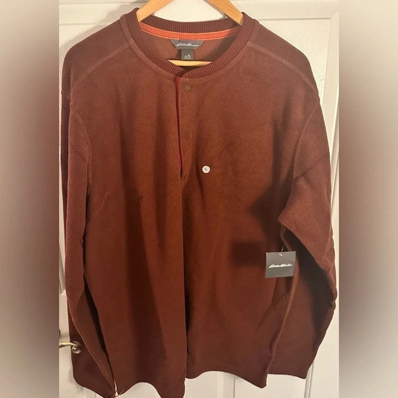 NWT Eddie Bauer Men’s Long Sleeve Shirt Three Snap Henley Size Extra Large - Picture 2 of 9